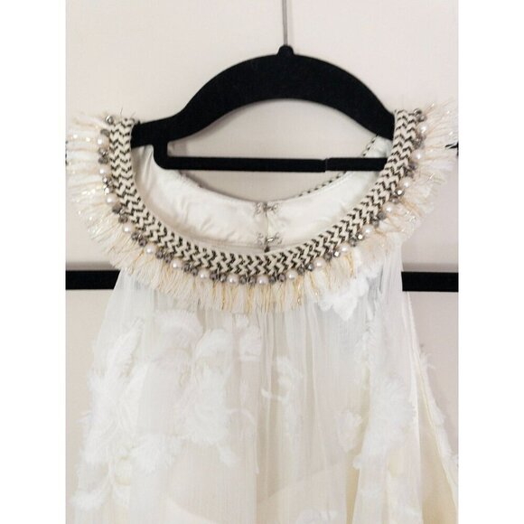 Badgley Mischka Embroidered Halter Wedding Dress - Ivory Sleeveless Gown With Fl - Picture 7 of 14